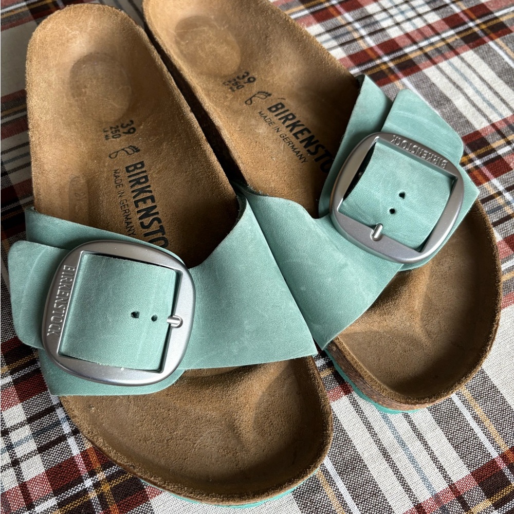 Birkenstock Mint Sandals with Metallic Buckle